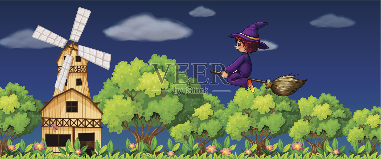 会飞的巫婆插画图片素材