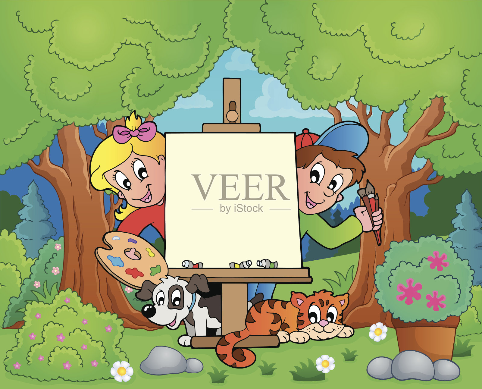 树主题与绘画儿童插画图片素材