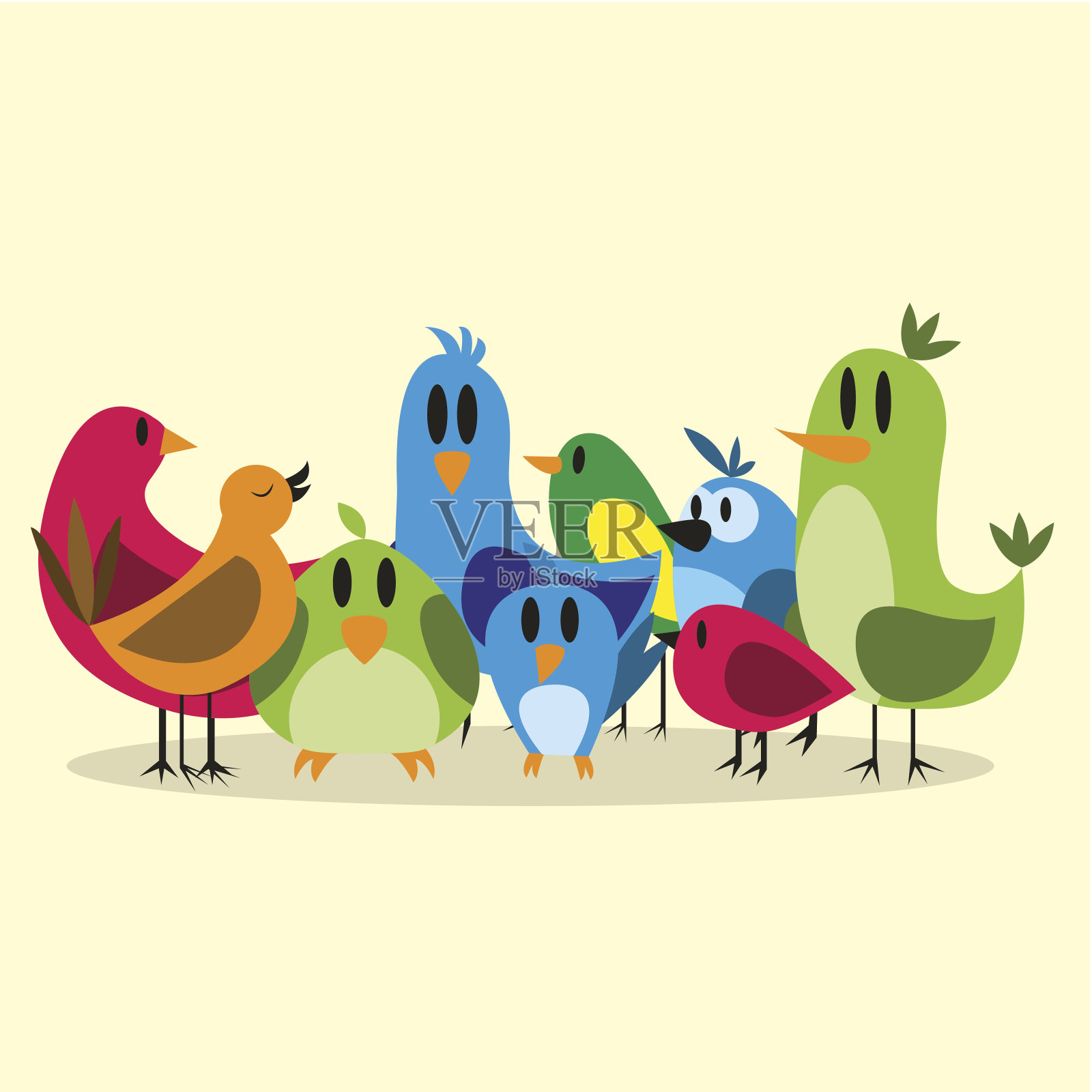 矢量可爱的卡通组不同的鸟插画图片素材