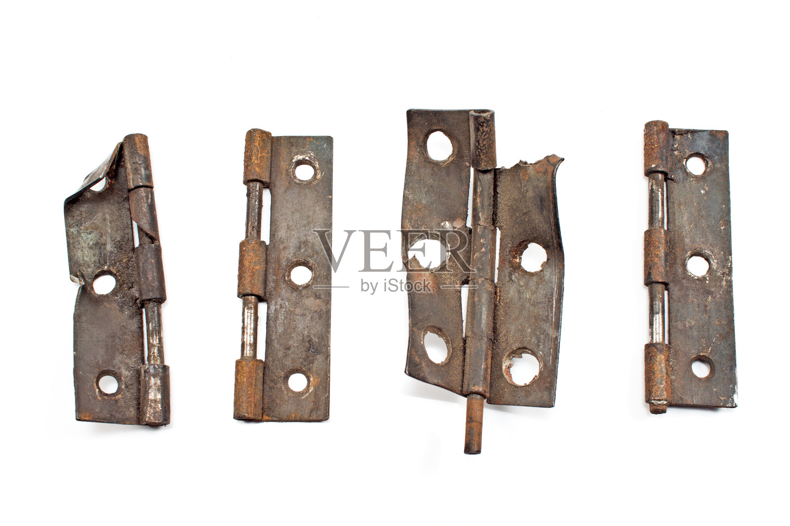 生锈的旧的坏的门铰链孤立在白色照片摄影图片