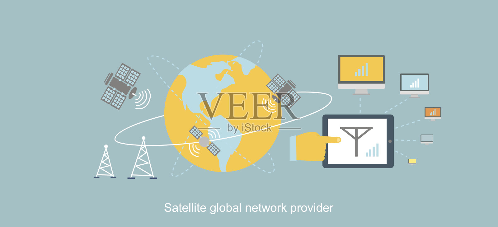 卫星全球网络提供商图标平面插画图片素材