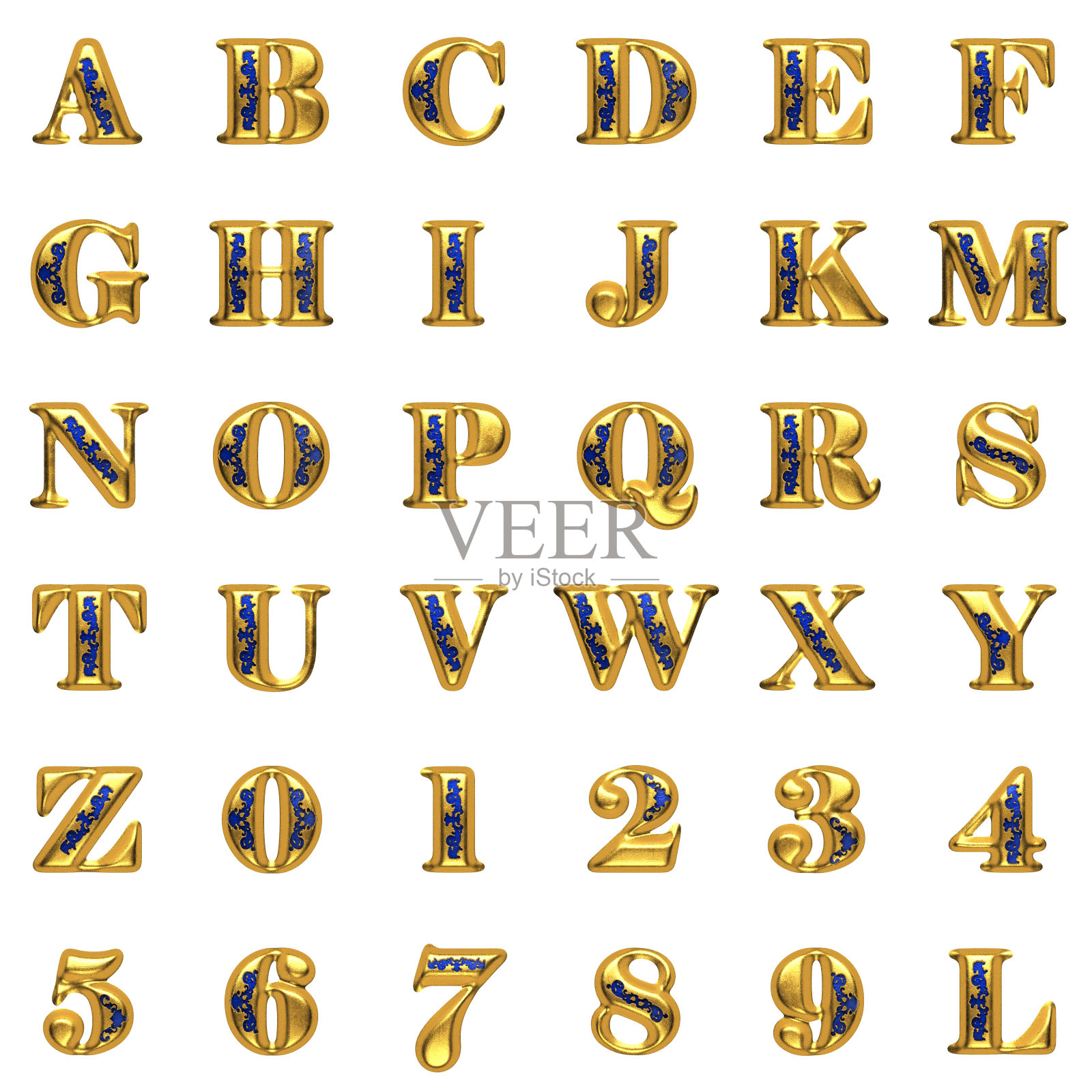 白色背景上的金色字母照片摄影图片
