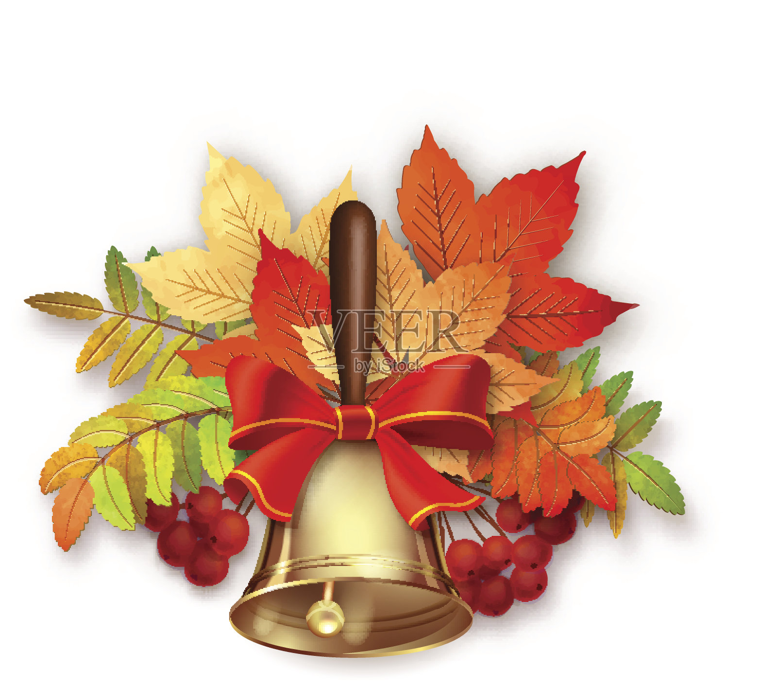 秋向量秋叶和钟插画图片素材
