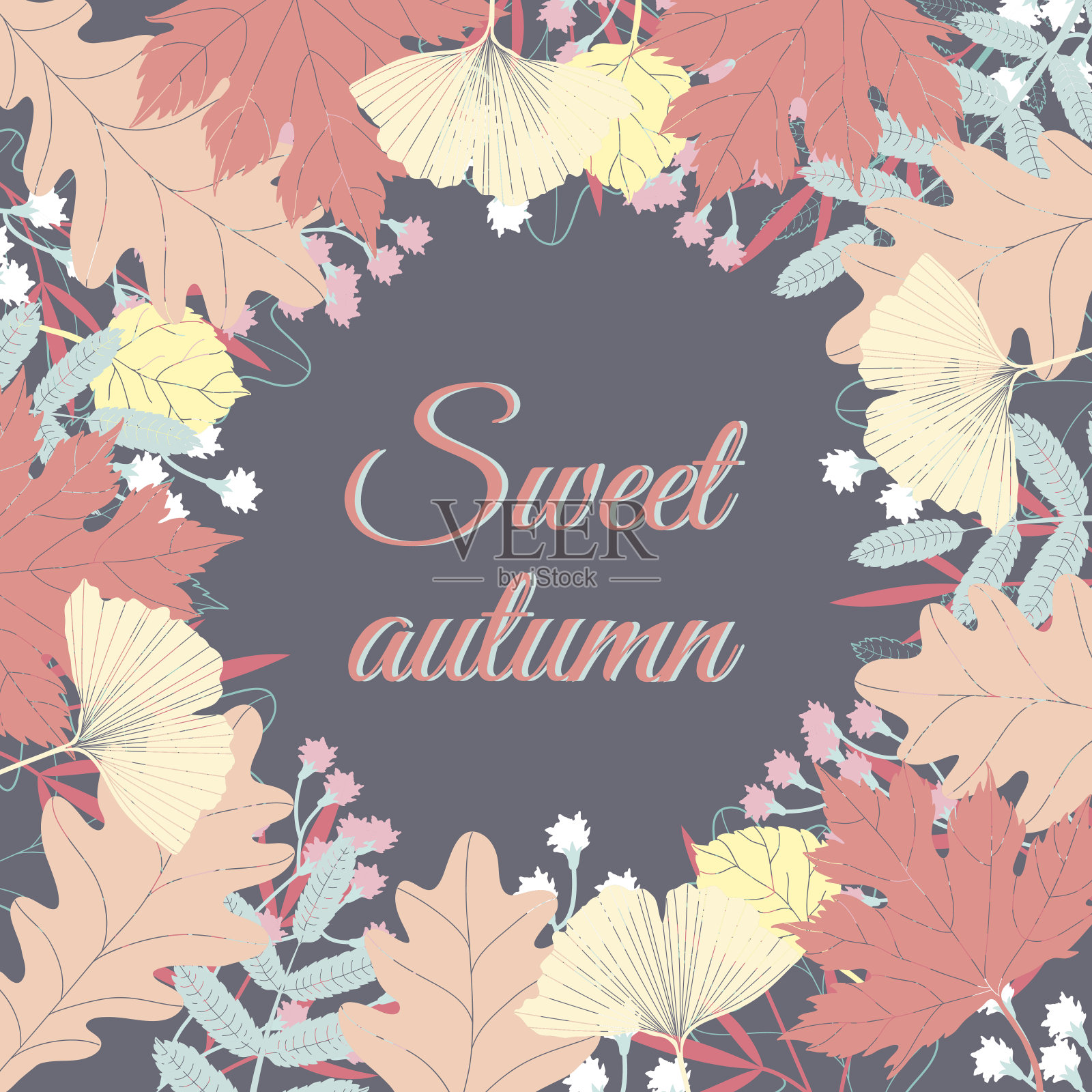 秋叶花环。插画图片素材