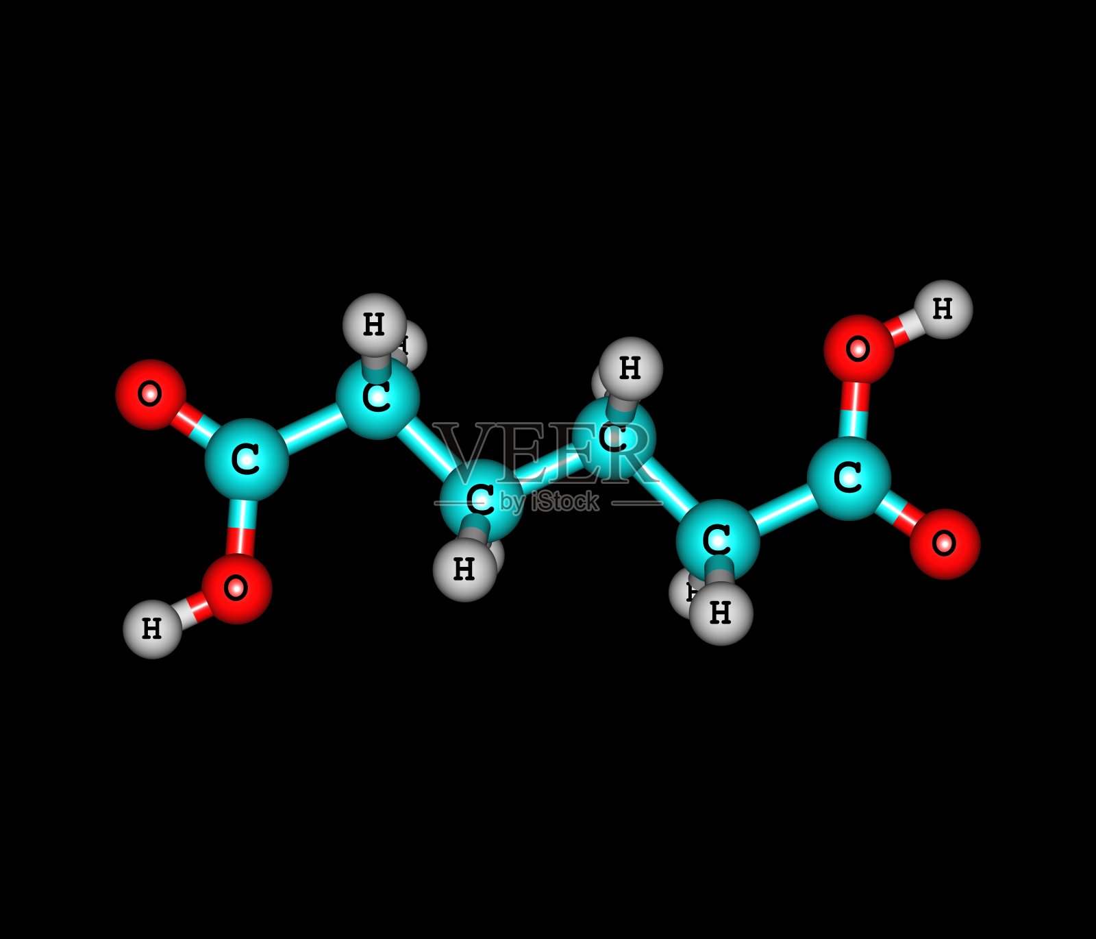 黑色背景下的己二酸分子照片摄影图片