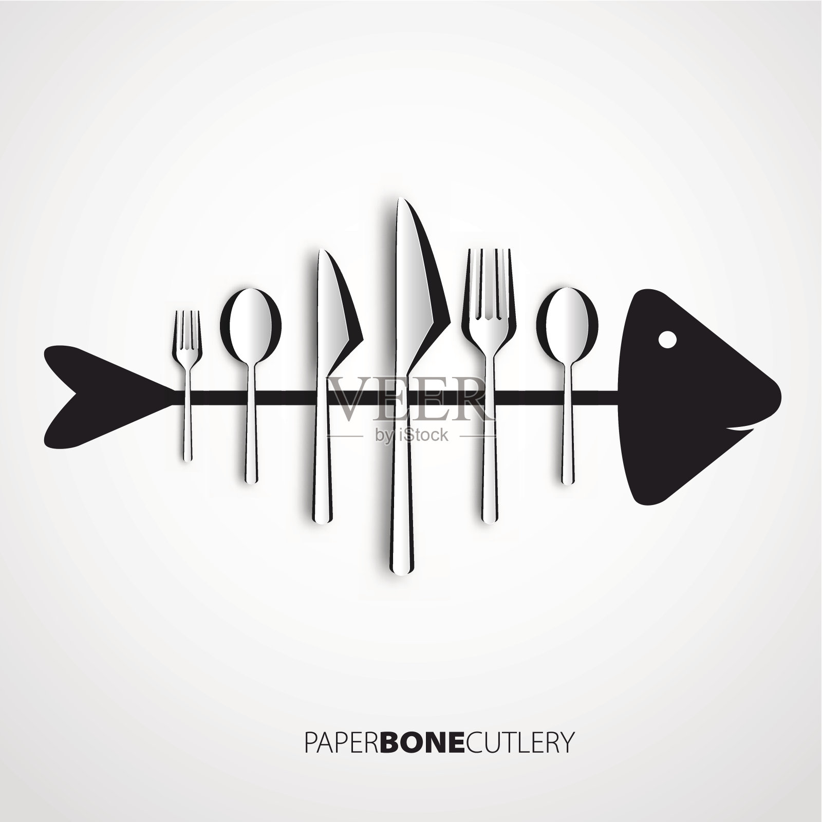 剪纸骨鱼餐具，匙，刀，叉插画图片素材