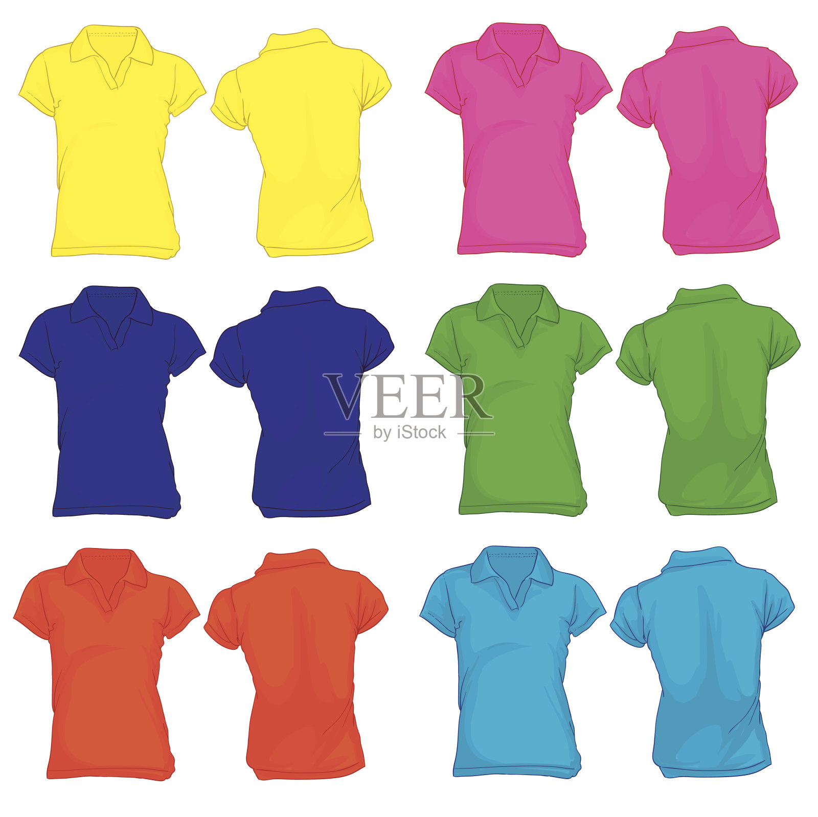 女人的马球衫模板在许多颜色设计元素图片