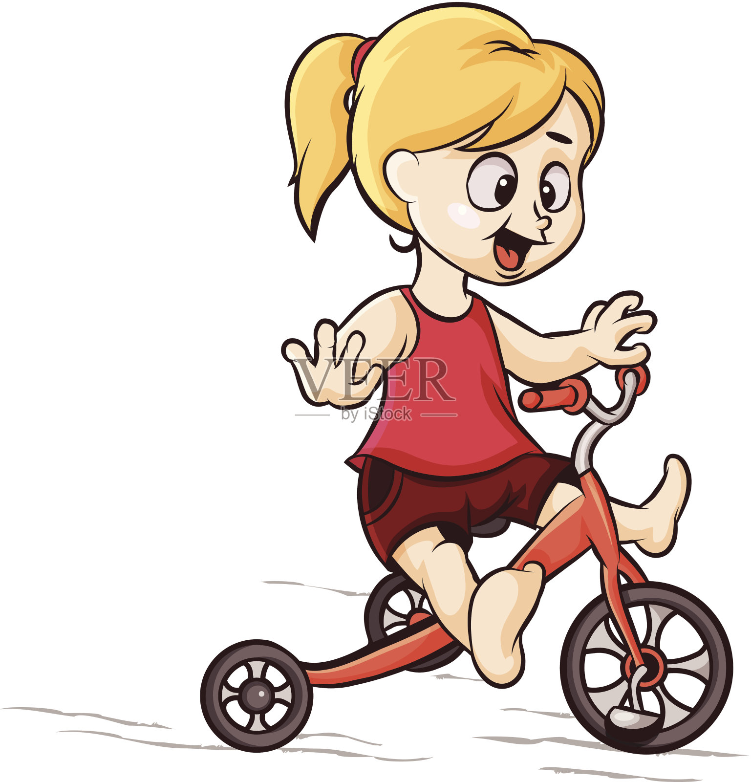 女孩的自行车插画图片素材