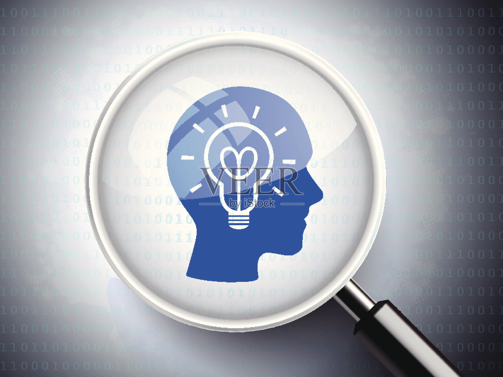 放大镜与灯泡在头上的图标插画图片素材