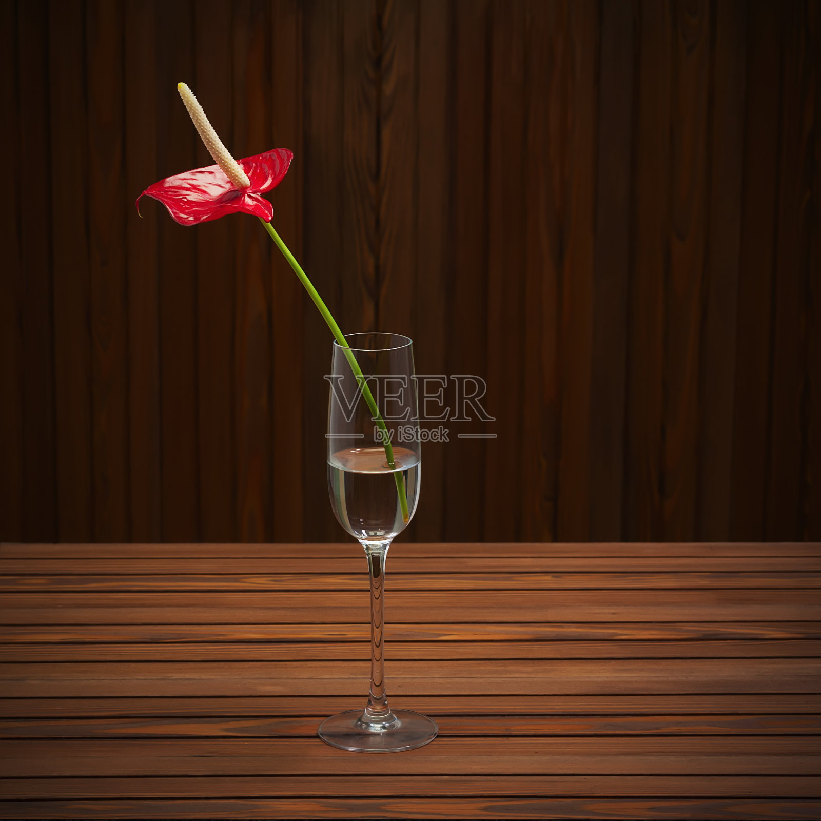 红掌(火烈鸟花;男孩花)在玻璃花瓶照片摄影图片