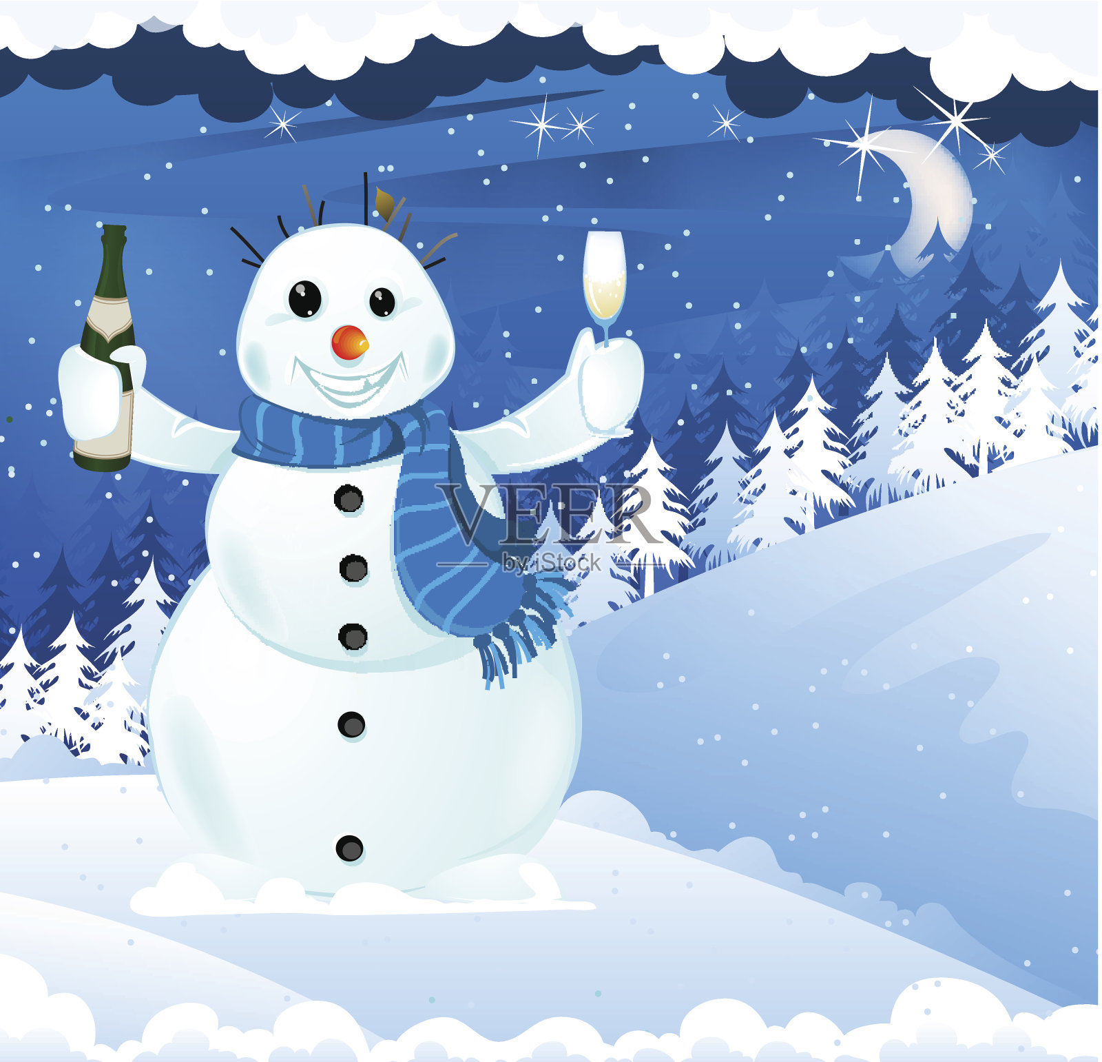 雪人和香槟设计元素图片