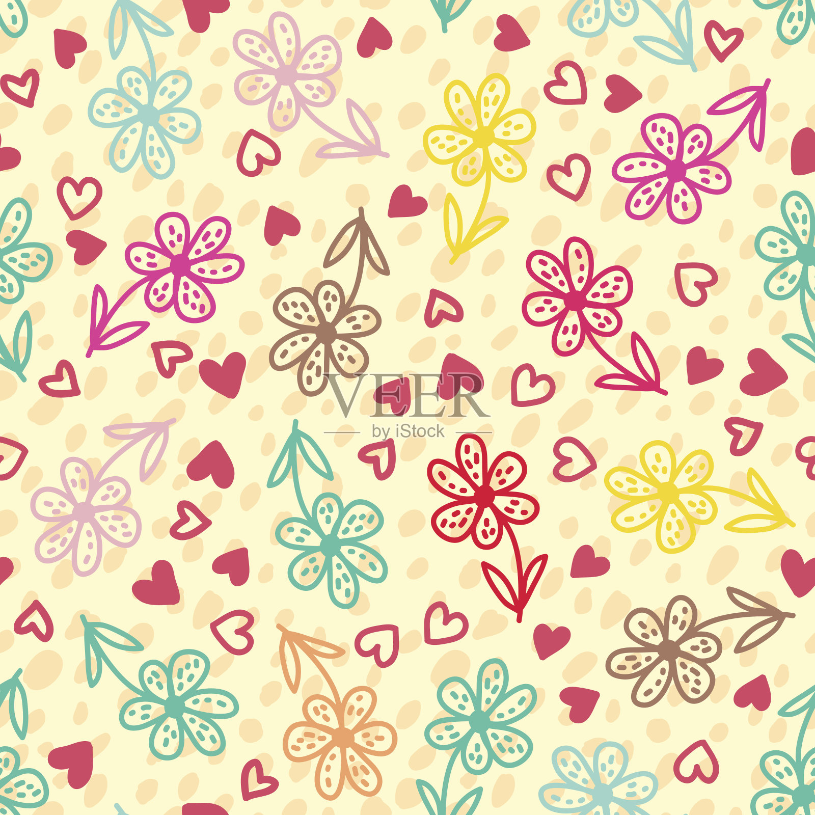 五颜六色的花卉无缝图案插画图片素材