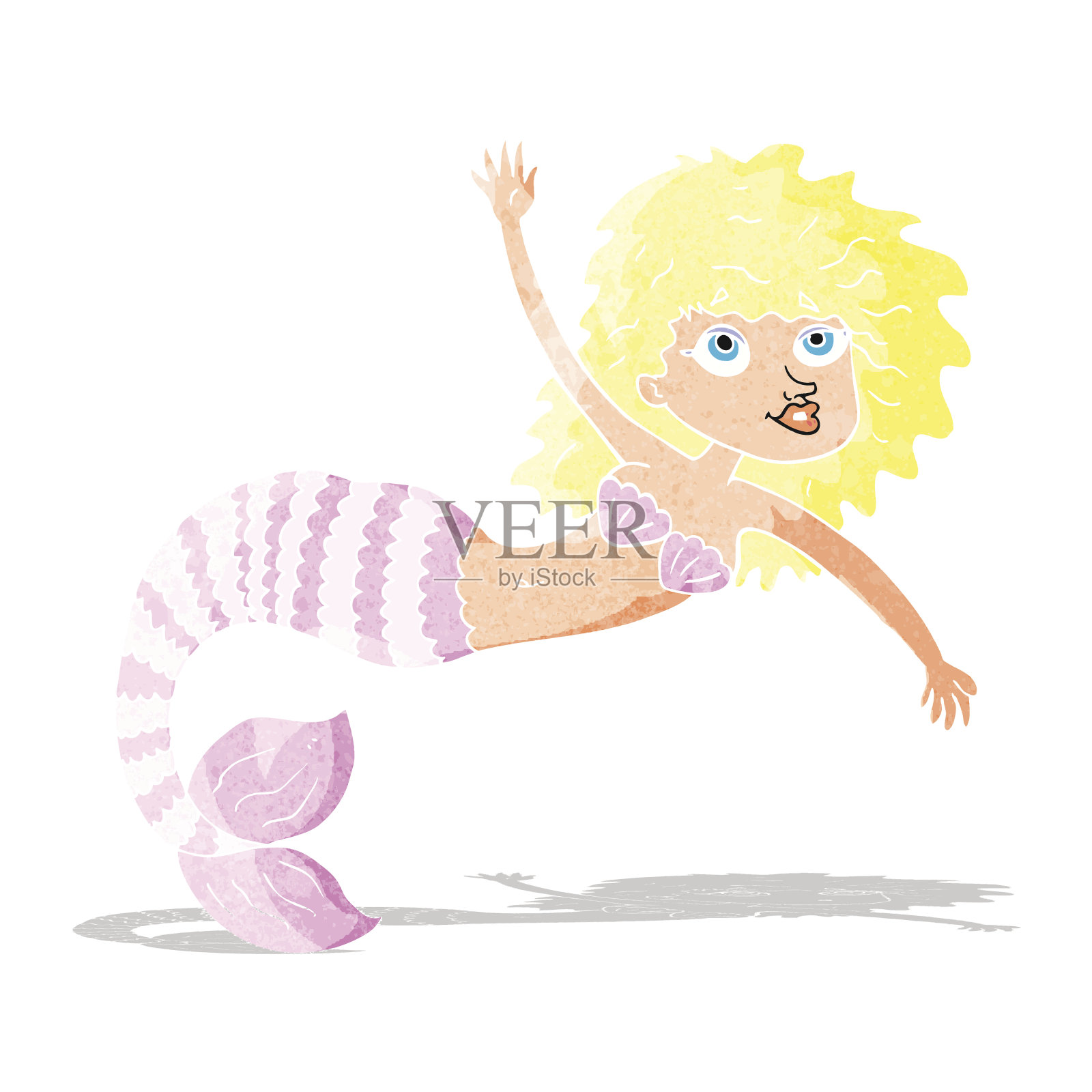 卡通美女美人鱼挥手插画图片素材