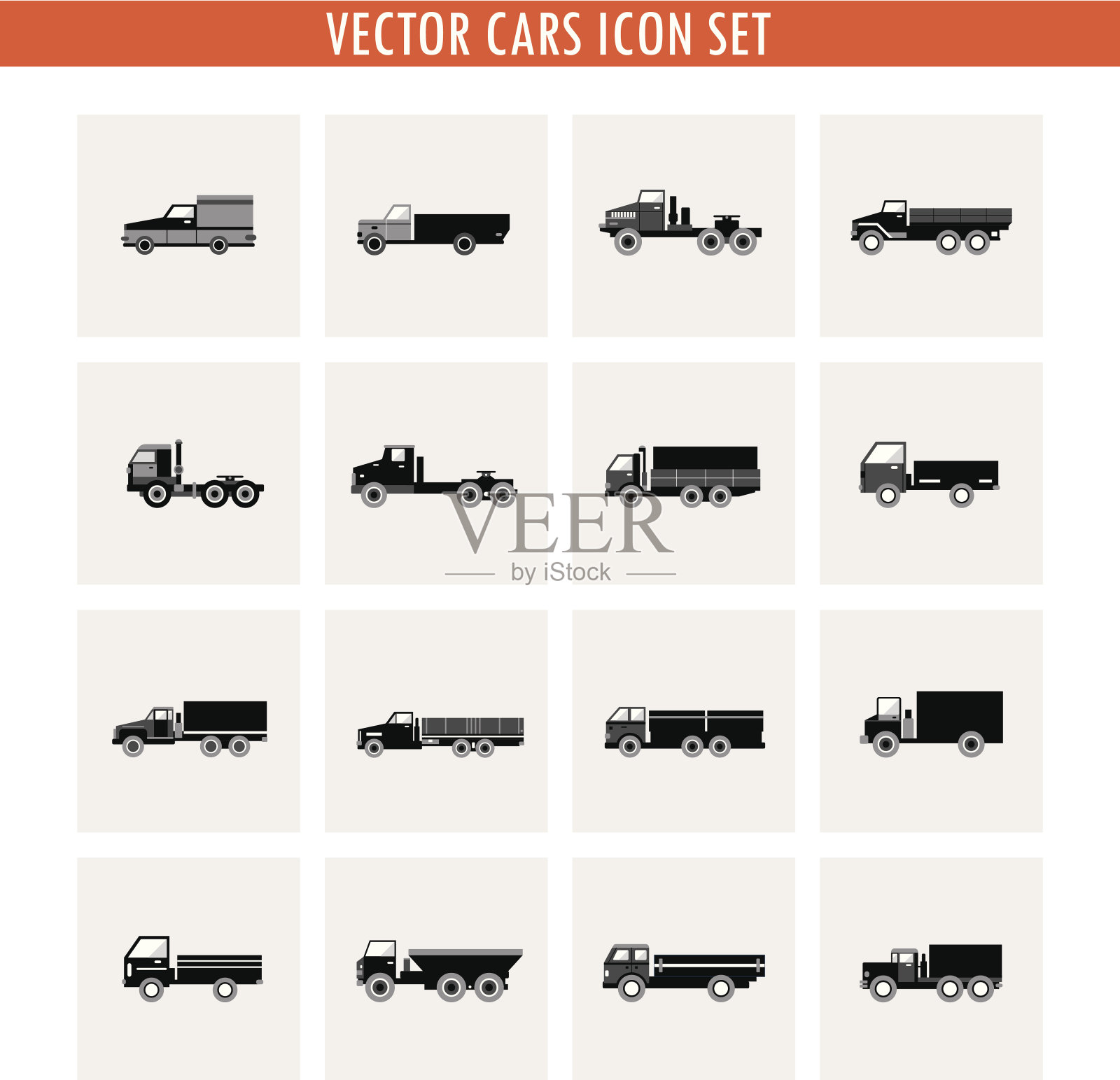 卡车汽车图标集。运输插画图片素材