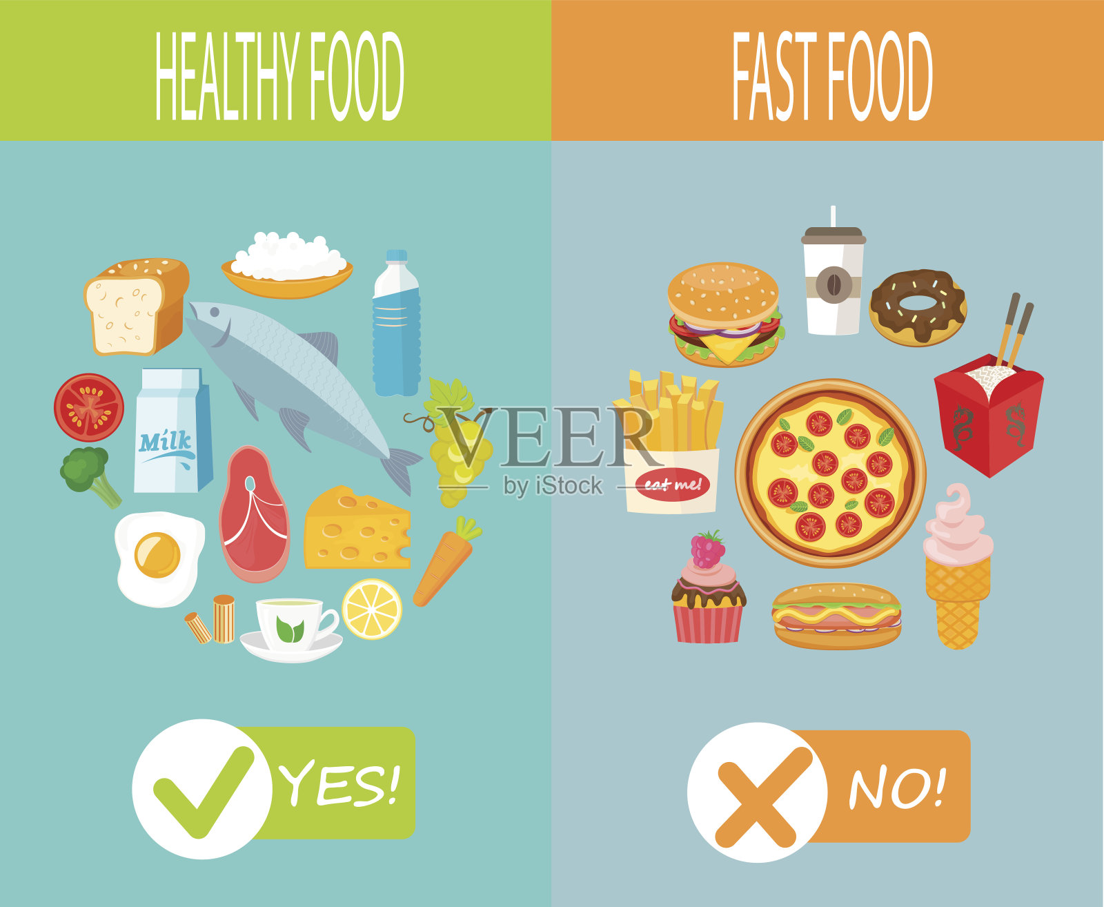 健康食品和快餐。插画图片素材