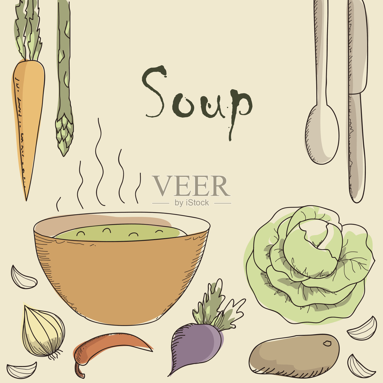 素汤和蔬菜。插画图片素材