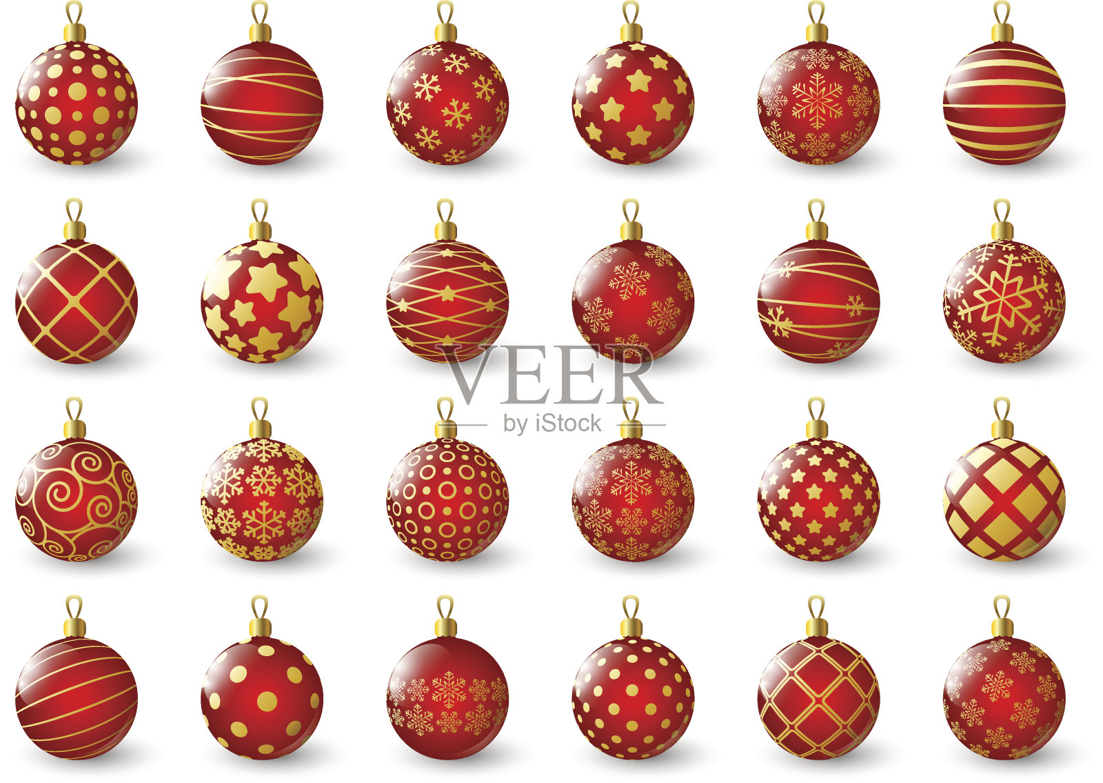 一套红色圣诞球插画图片素材