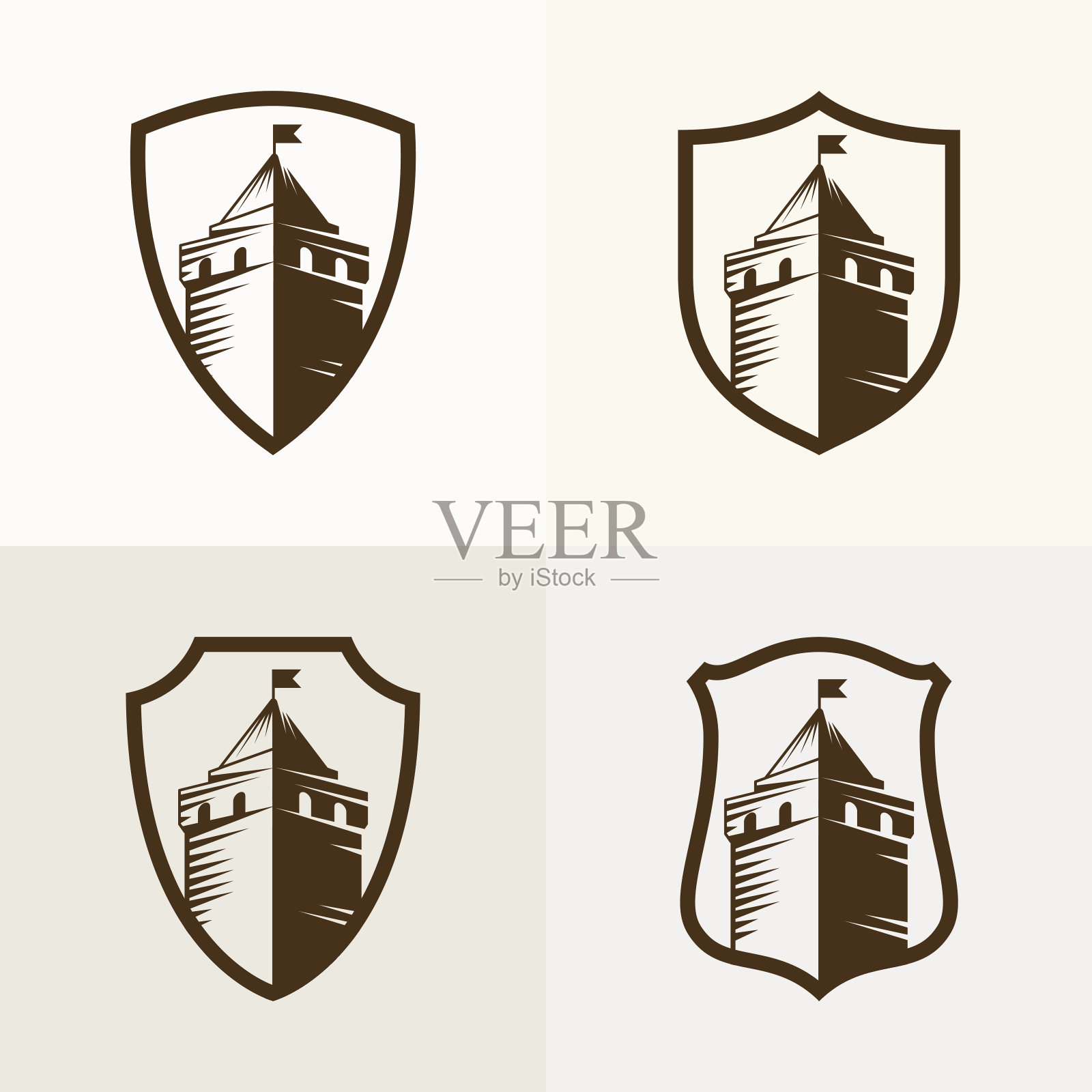 城堡堡垒盾，矢量图标插图插画图片素材