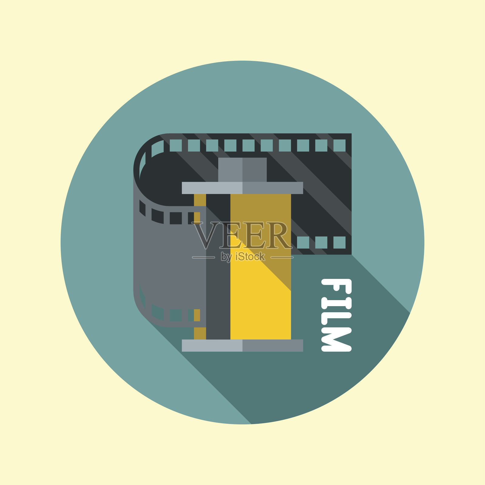 电影图标。平长阴影设计。潮人图标系列。插画图片素材