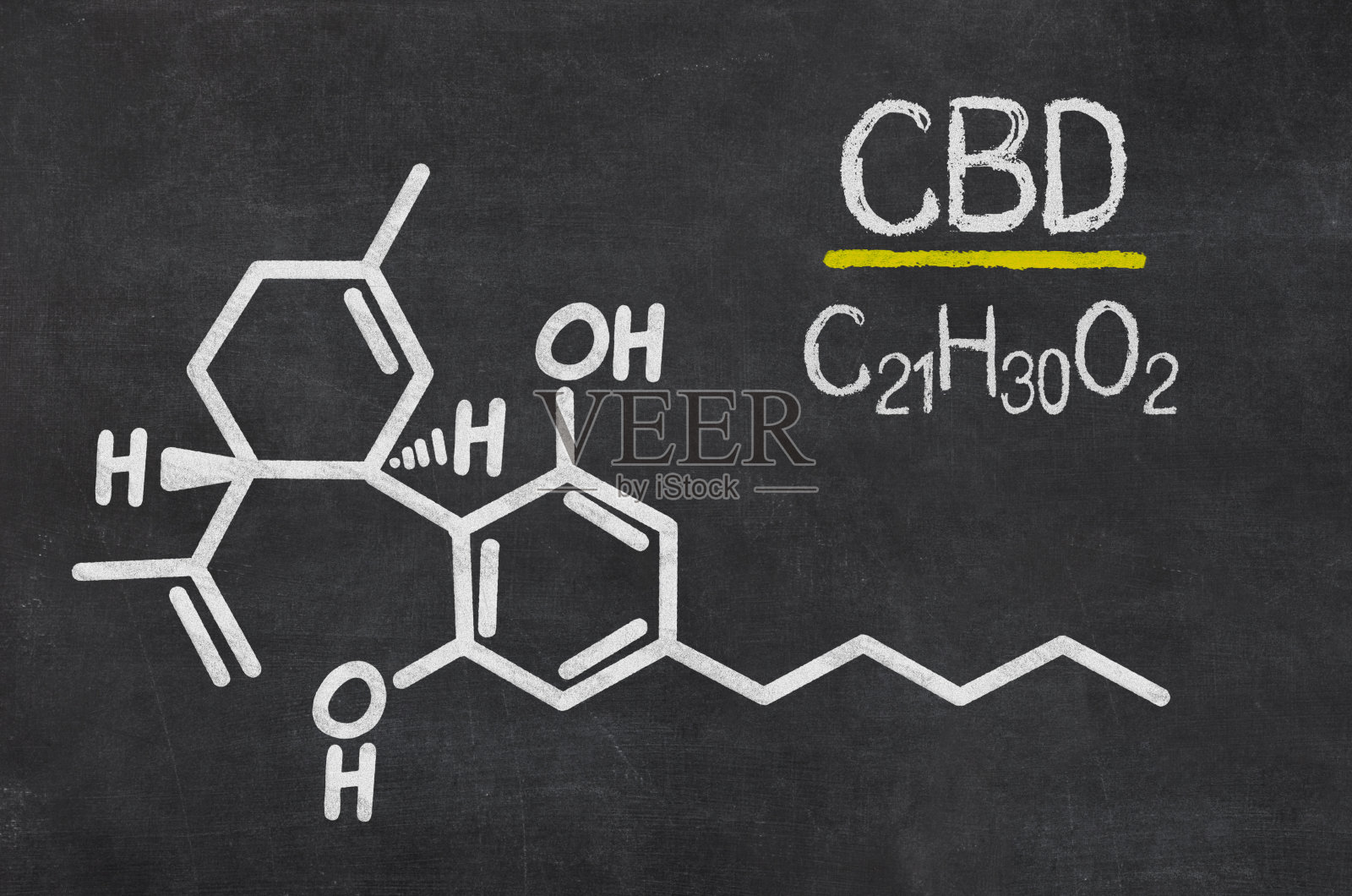 黑板上有CBD的化学公式照片摄影图片