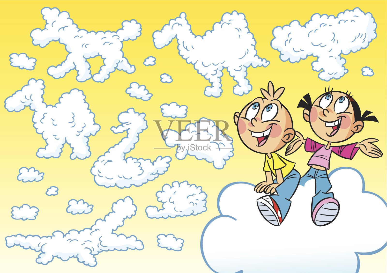 儿童和云插画图片素材