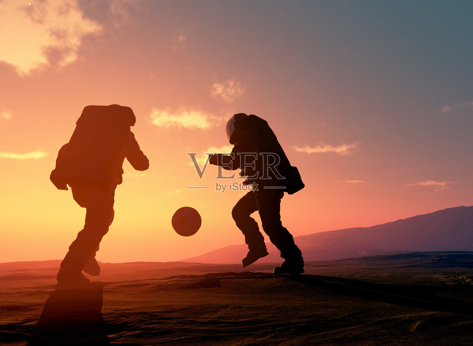 足球在太空。照片摄影图片