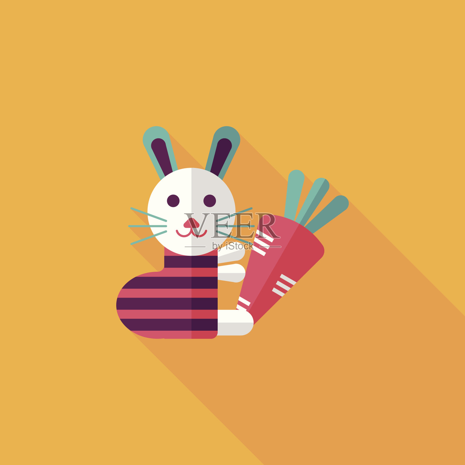 兔子与胡萝卜平图标与长影子，eps 10设计元素图片