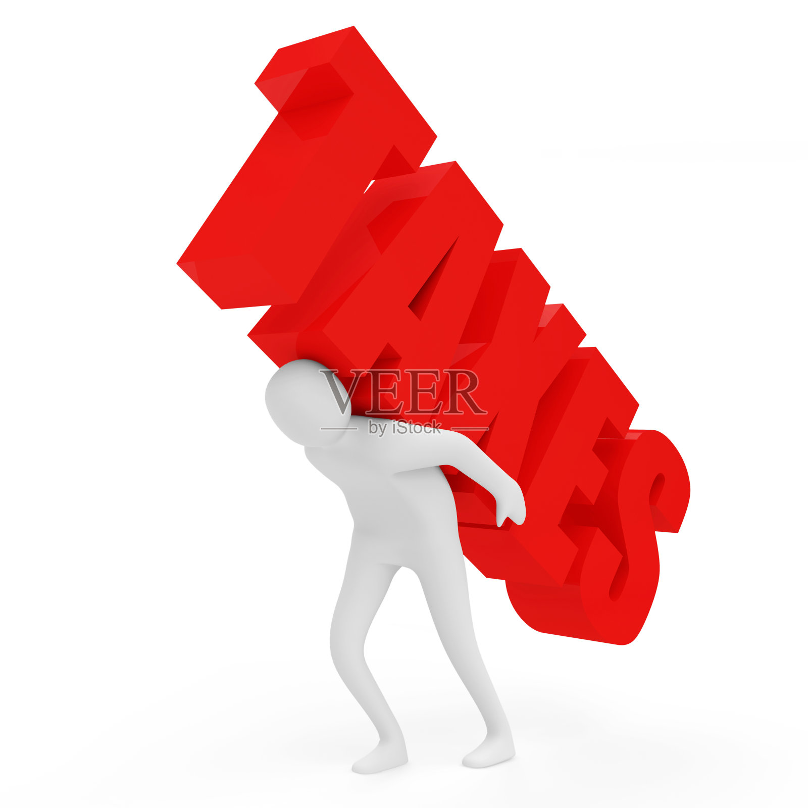 3d男子携带文字税收孤立在白色背景照片摄影图片