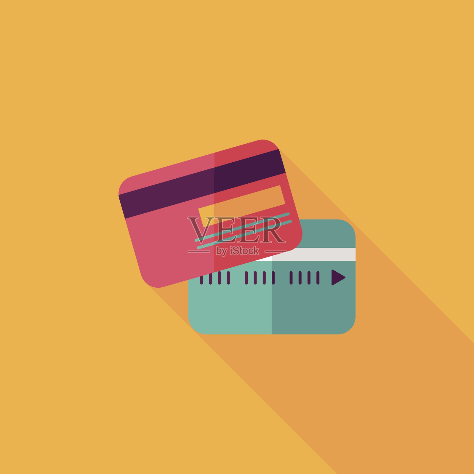 信用卡平面图标与长影子插画图片素材