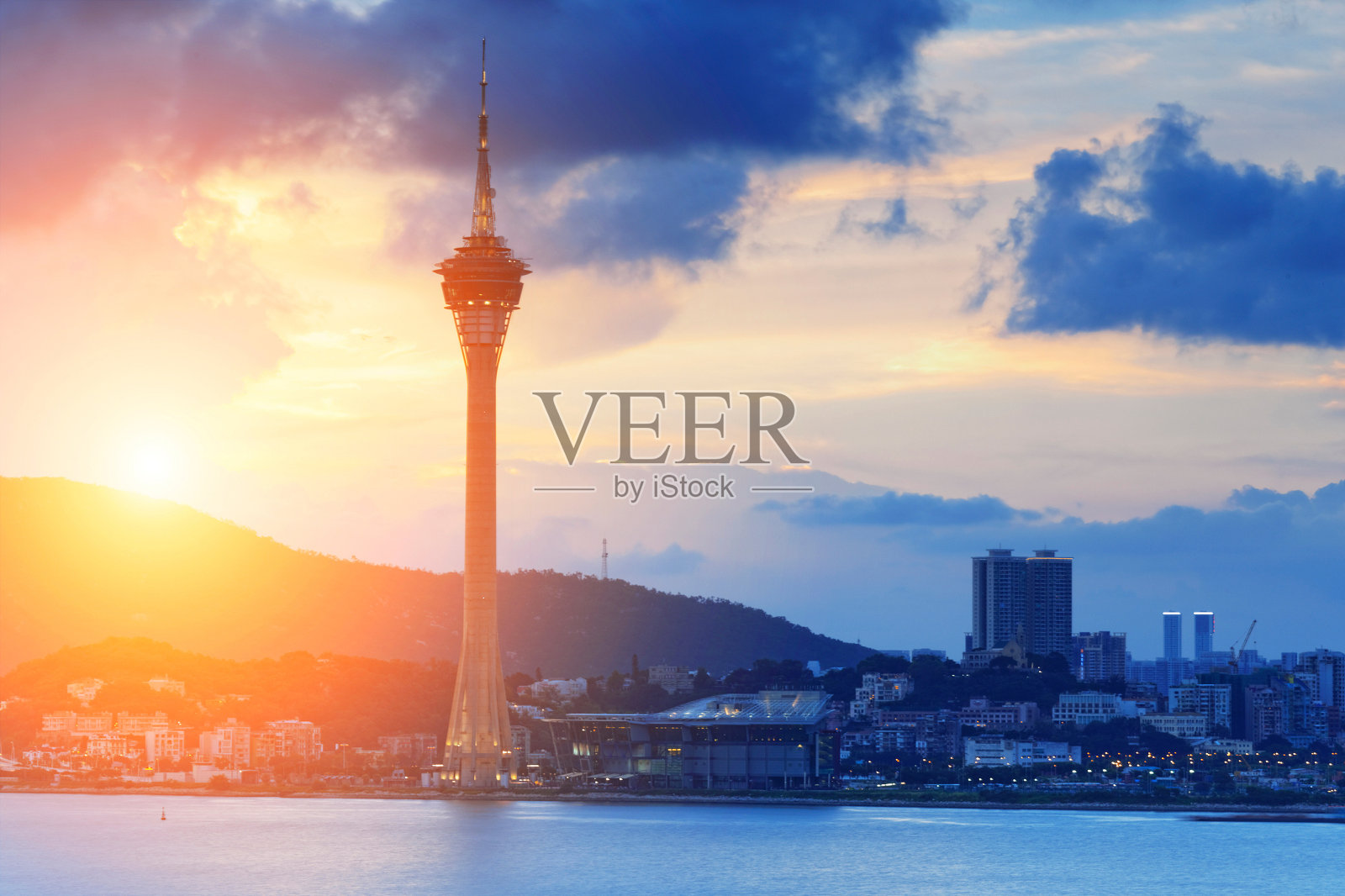 澳门日落照片摄影图片