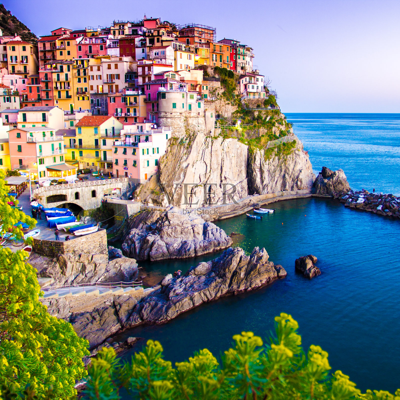 日落时分，马纳罗拉，五个地球，意大利照片摄影图片