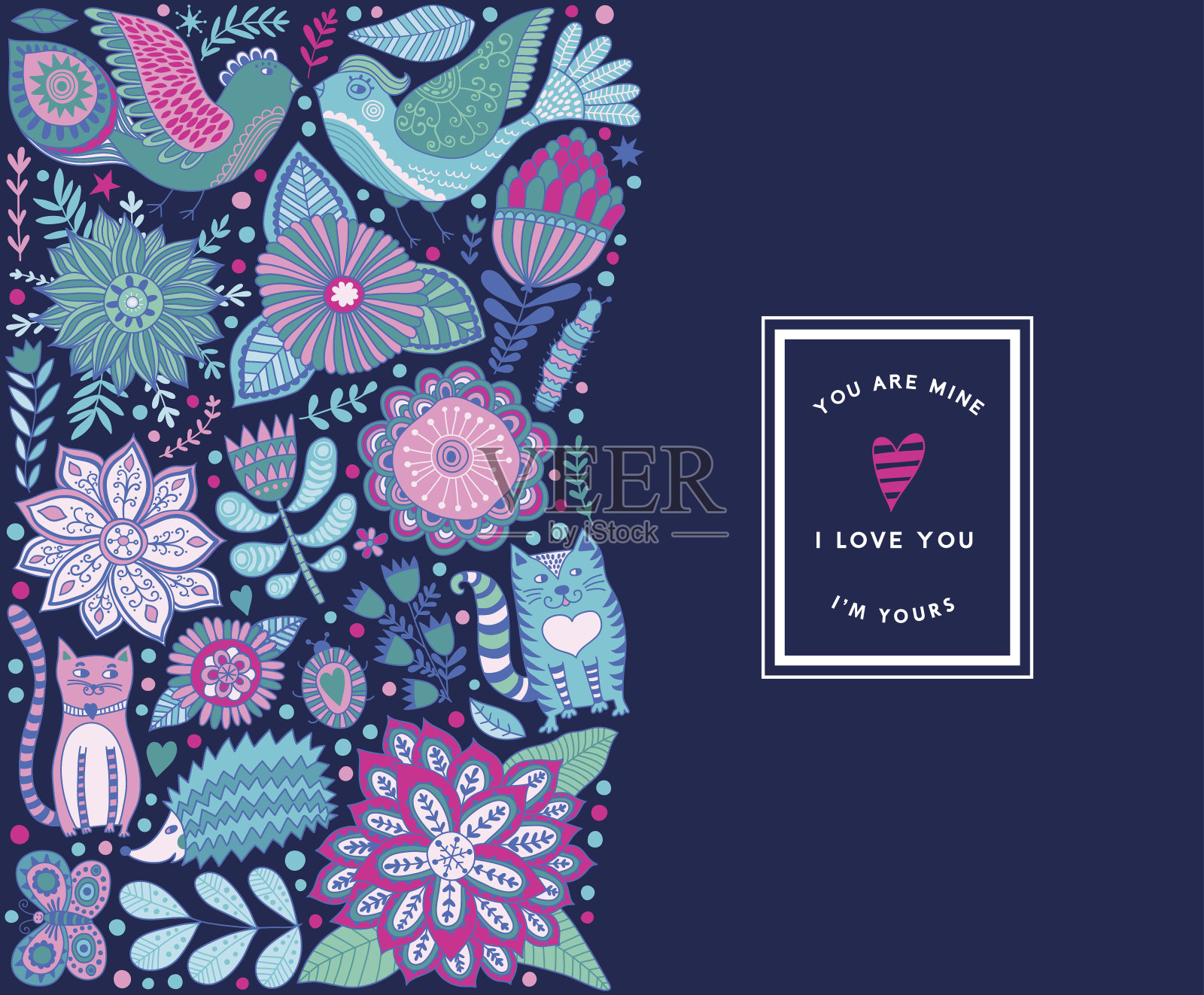 树叶涂鸦元素，花卉和草本植物的插图插画图片素材