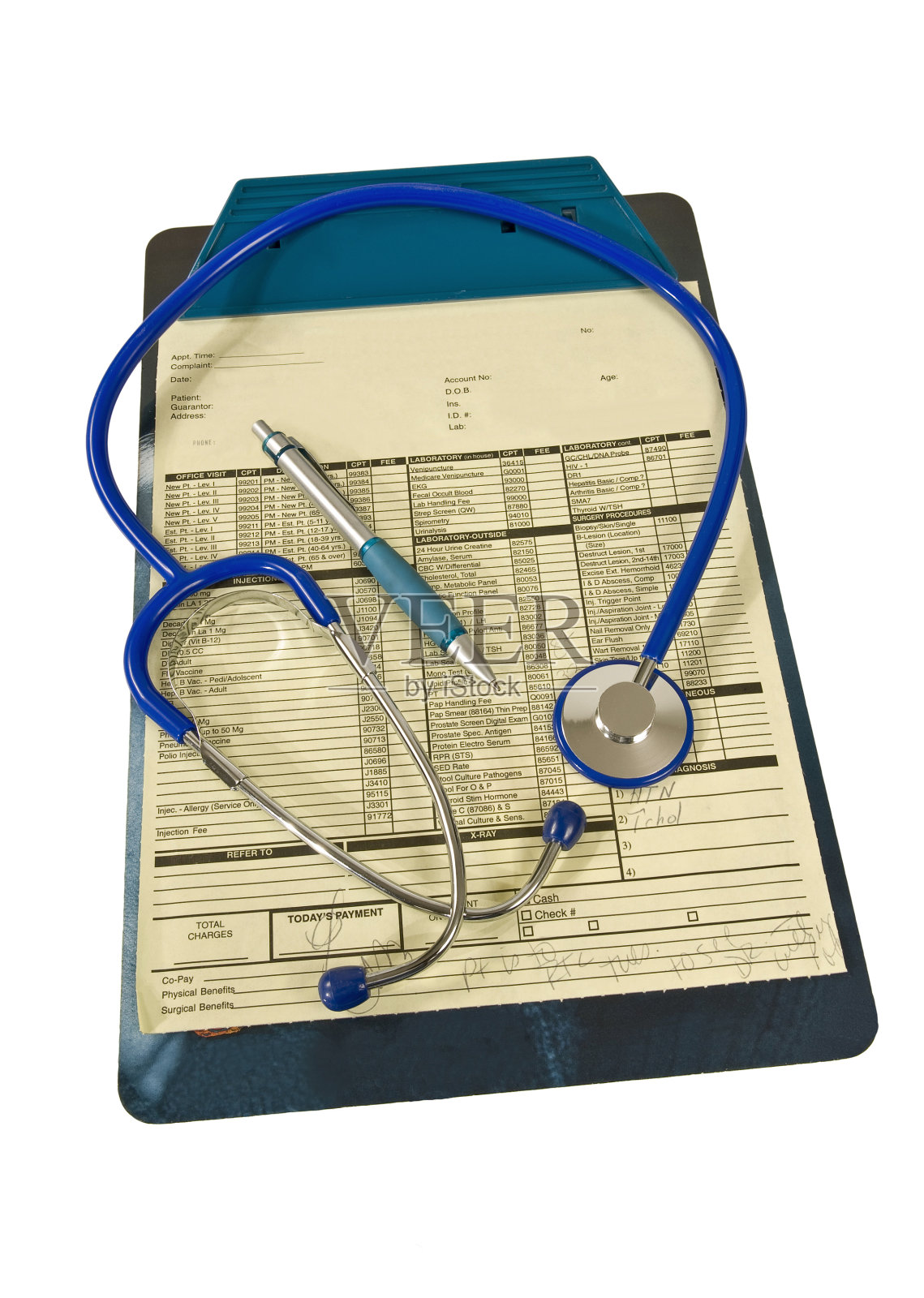 有病人文件和听诊器的剪贴板照片摄影图片