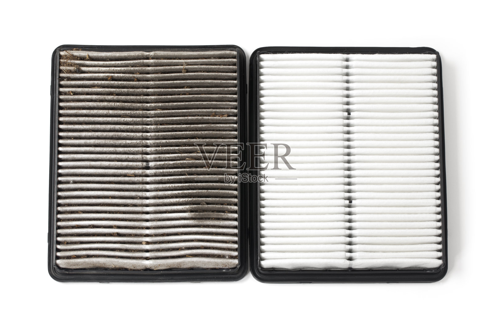 肮脏和清洁空气过滤器的比较照片摄影图片