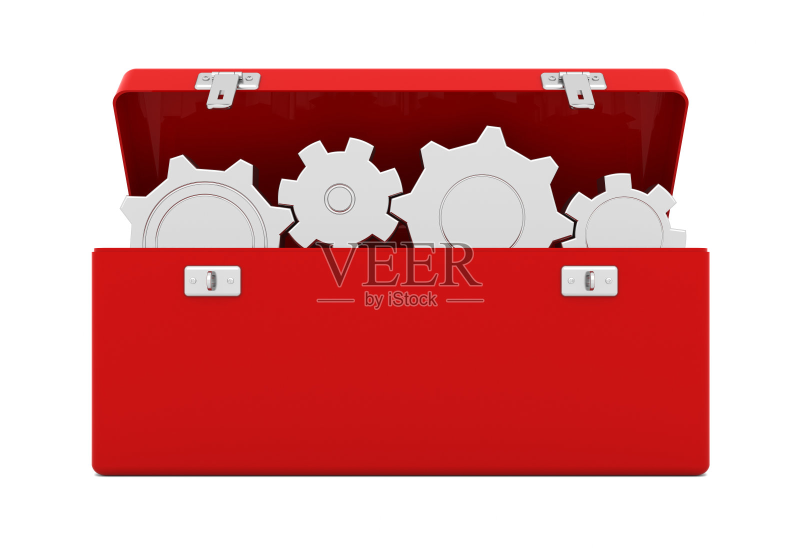 带齿轮的红色工具箱照片摄影图片