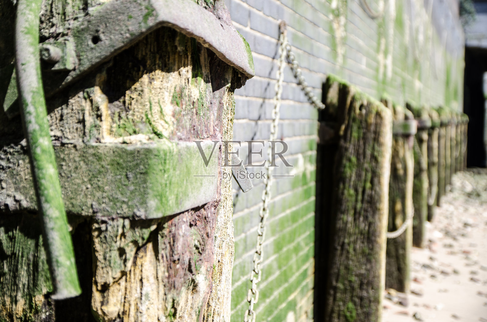 泰晤士河岸边的砖墙和木结构建筑照片摄影图片