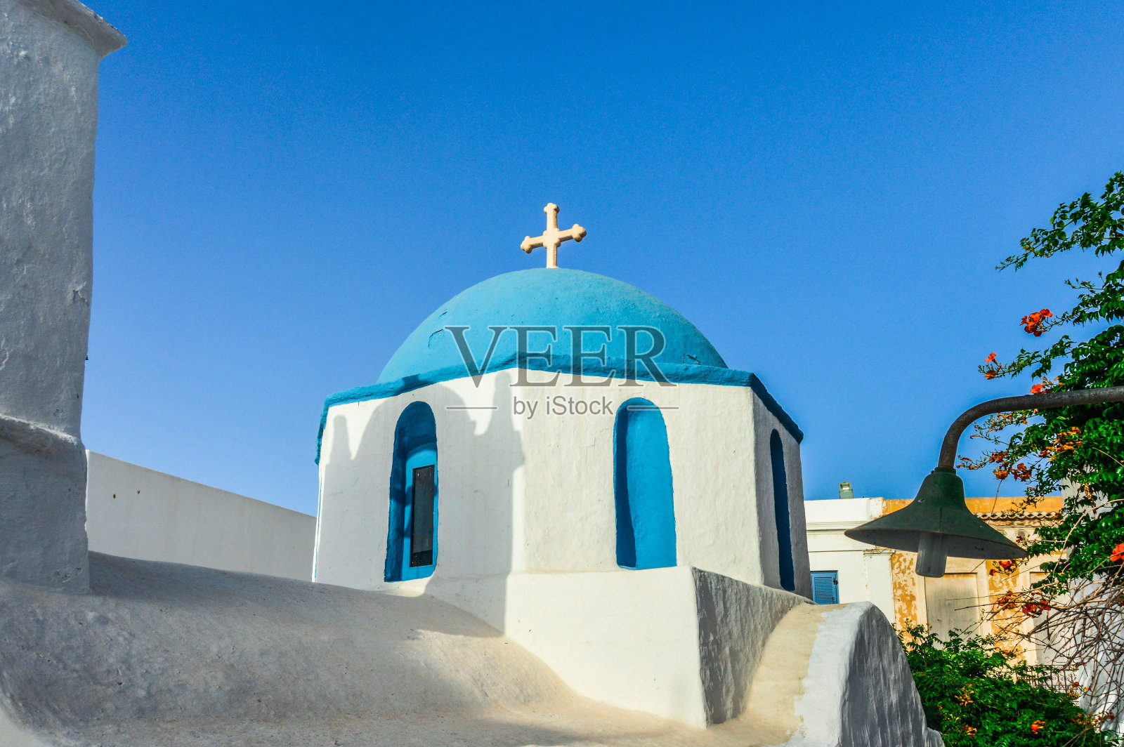 希腊群岛上的东正教希腊教堂照片摄影图片