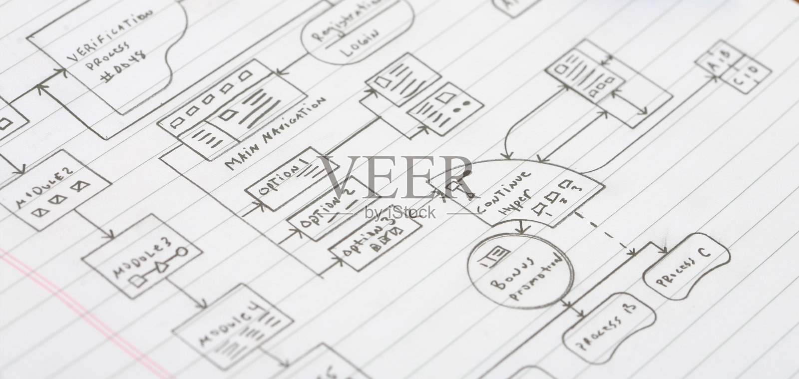笔记本纸上的数据流程图照片摄影图片