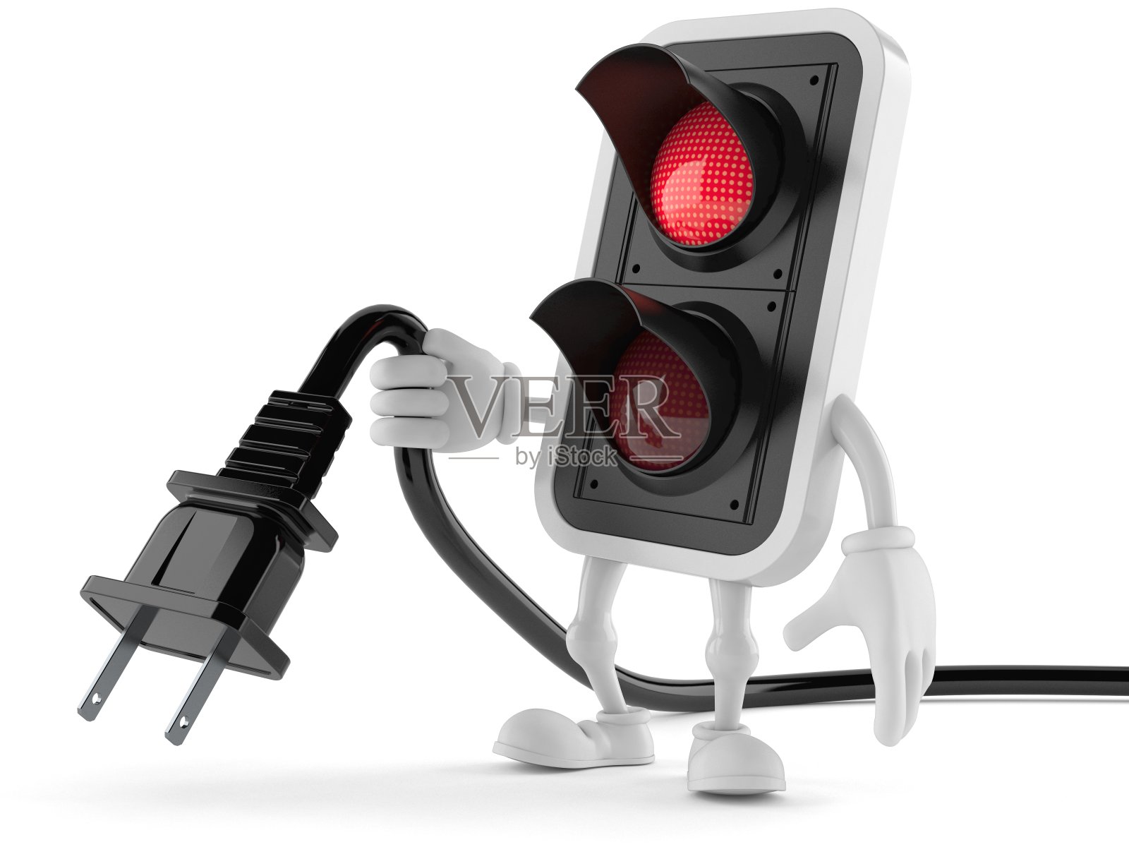 带有电源插头的红色交通灯照片摄影图片