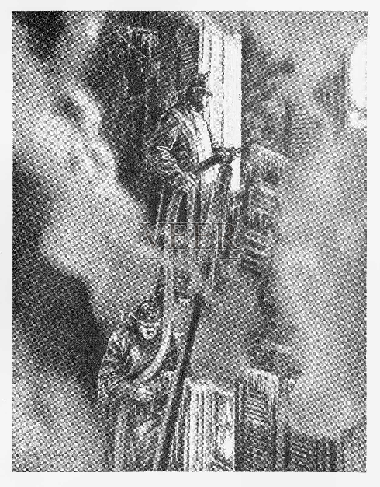 在寒冷中与火作战插画图片素材