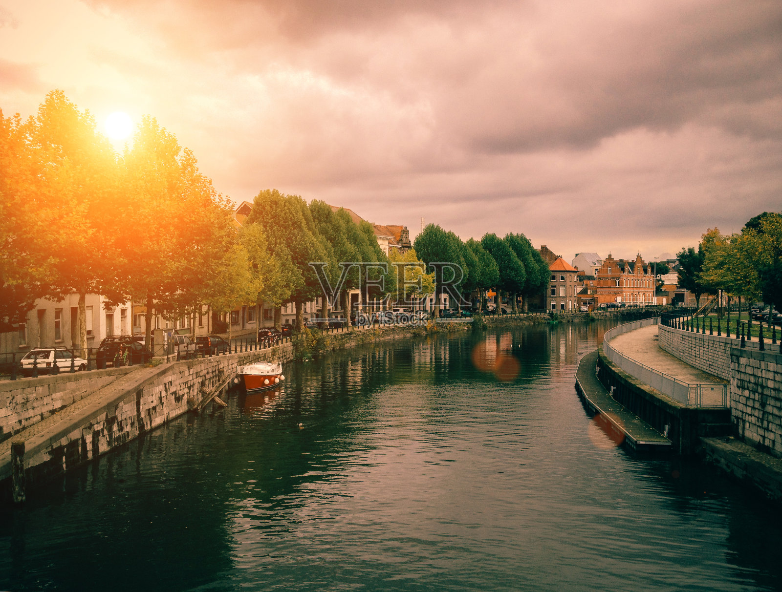 比利时，根特市河道旅游照片摄影图片
