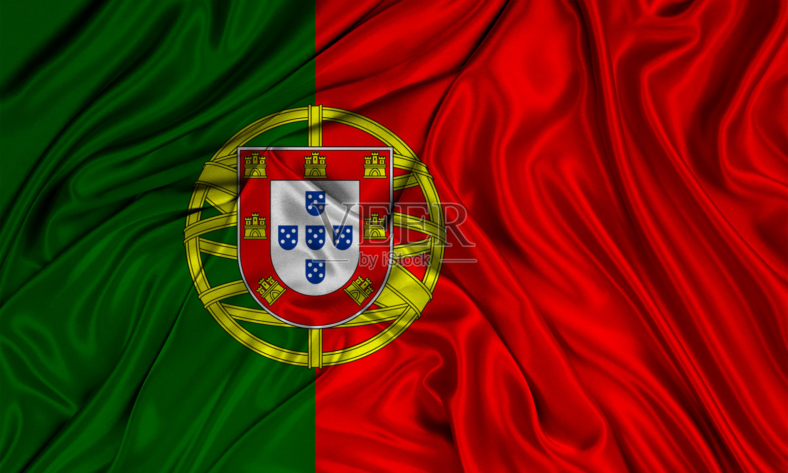 葡萄牙国旗，三维渲染，缎纹纹理照片摄影图片