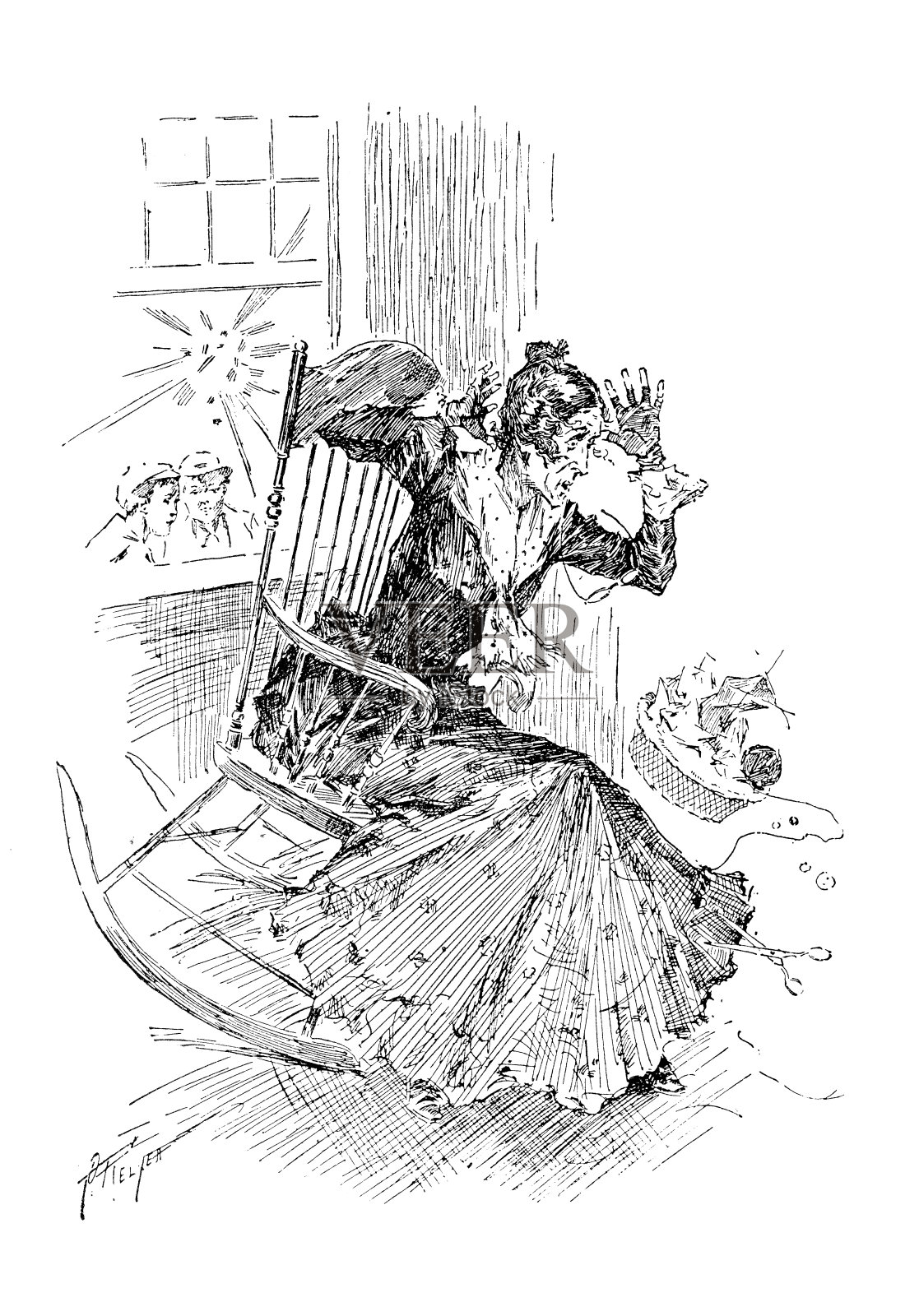 奶奶摔倒插画图片素材