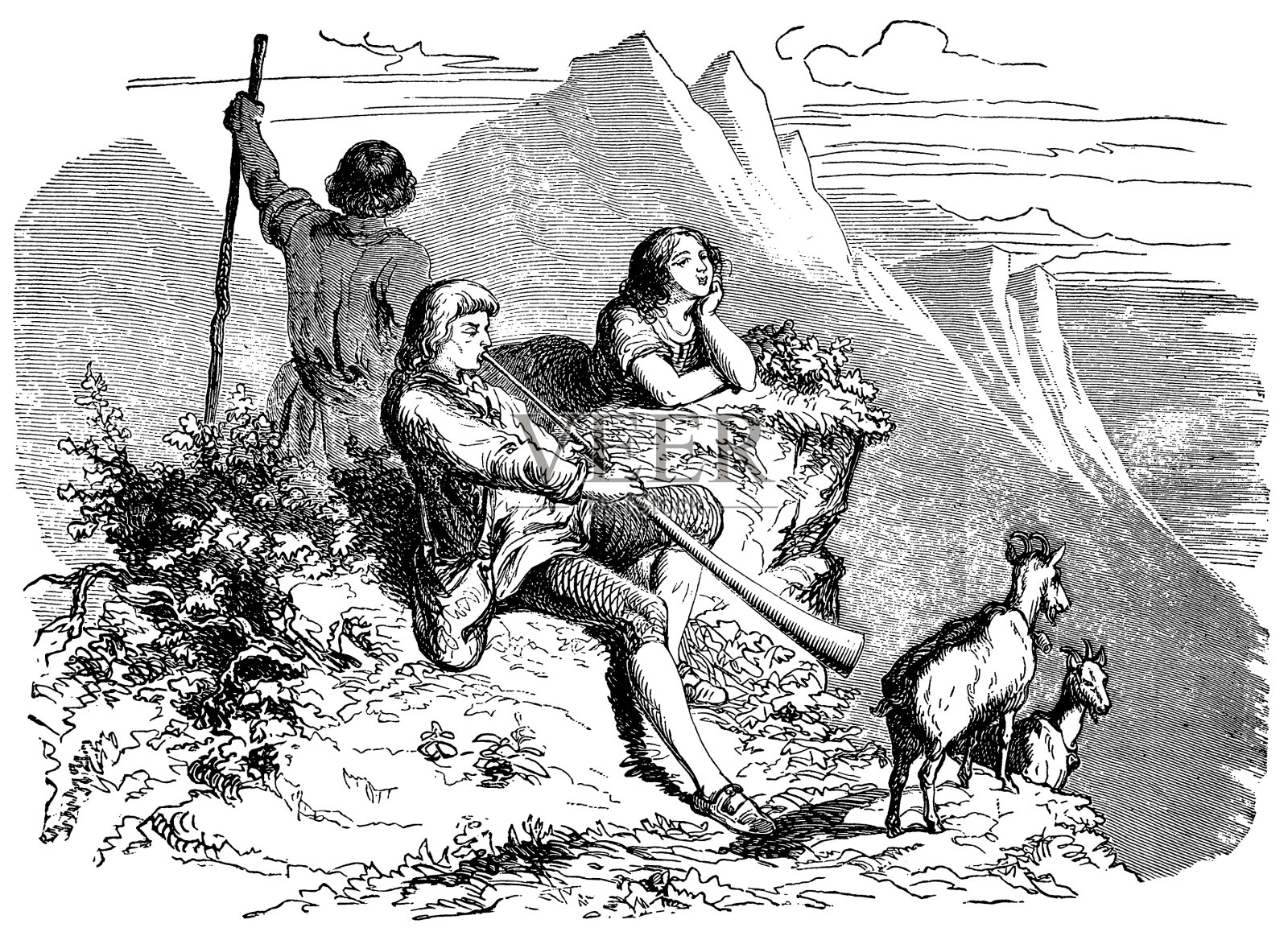 山羊牧羊人插画图片素材