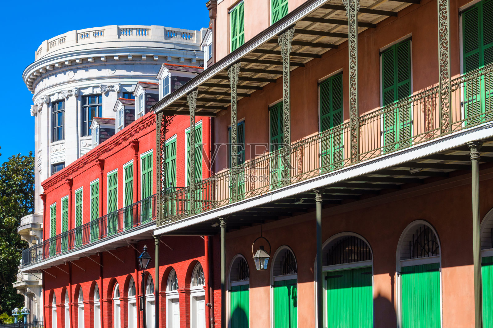 新奥尔良典型的法国区建筑，美国路易斯安那州照片摄影图片