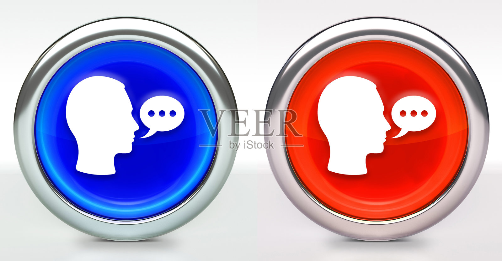 语音气泡男性面部图标按钮与金属环照片摄影图片