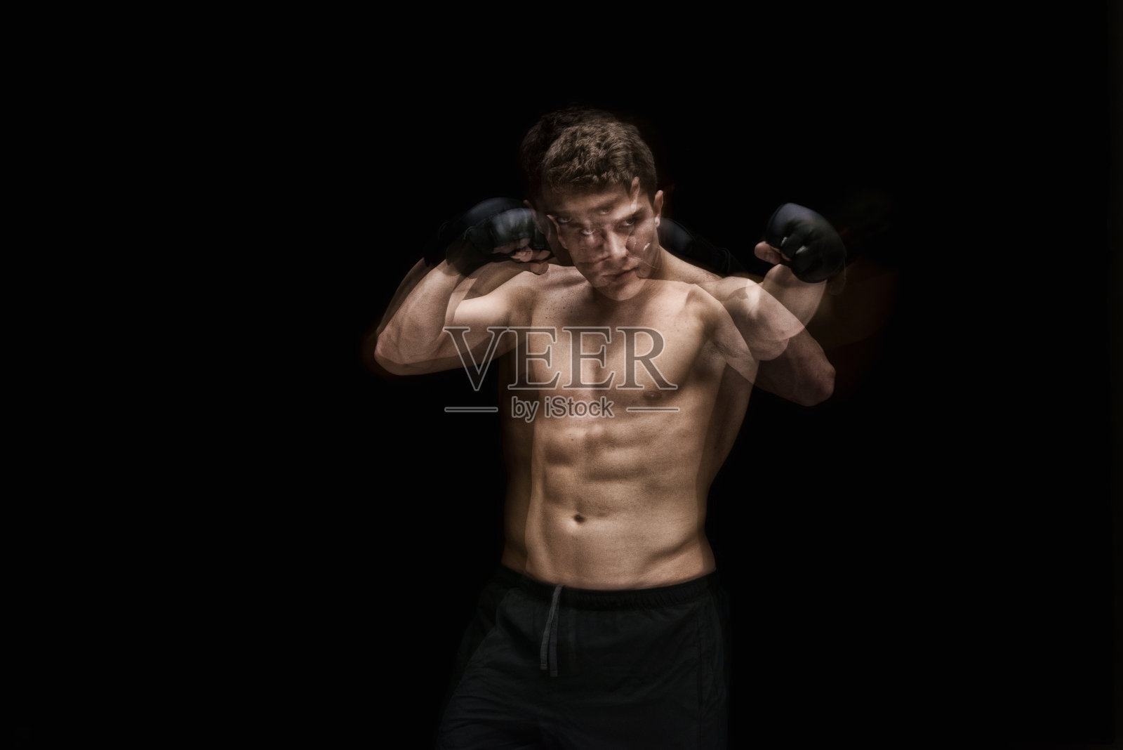 多重暴露-男性运动员打架照片摄影图片