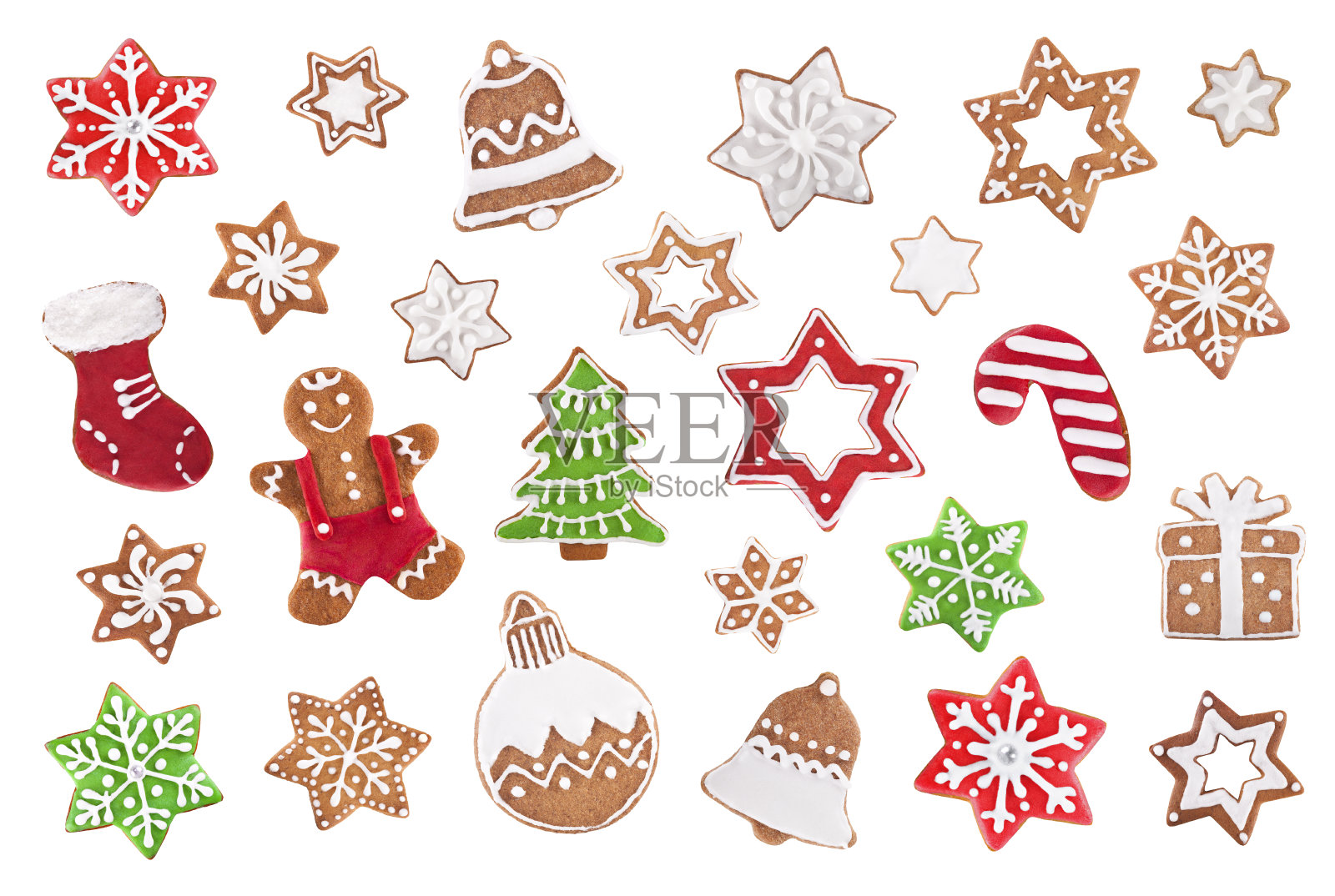 圣诞姜饼曲奇集孤立的白色照片摄影图片