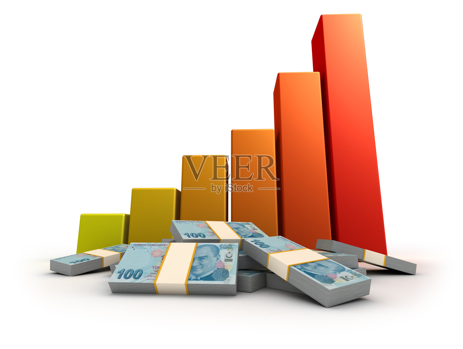 柱状图和土耳其里拉钞票照片摄影图片