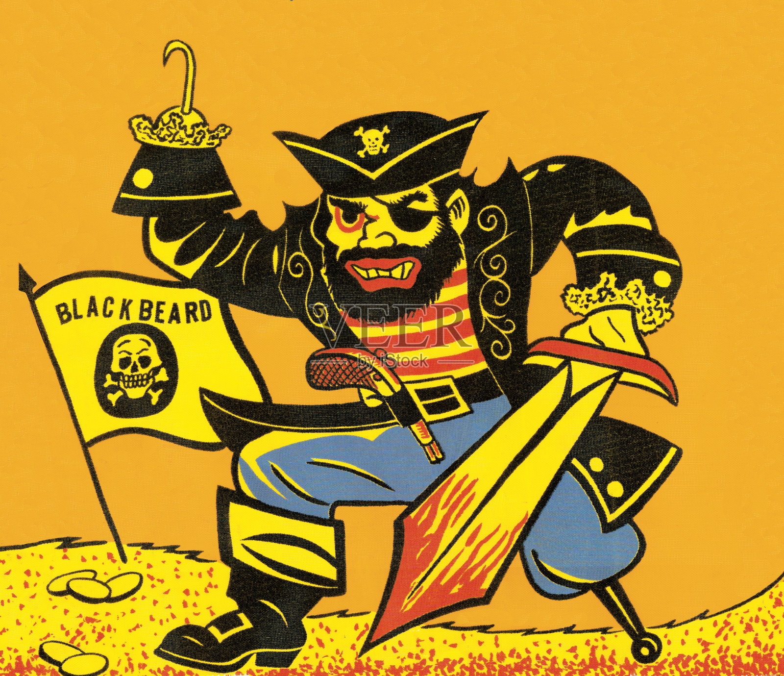 带着钩和剑的海盗插画图片素材